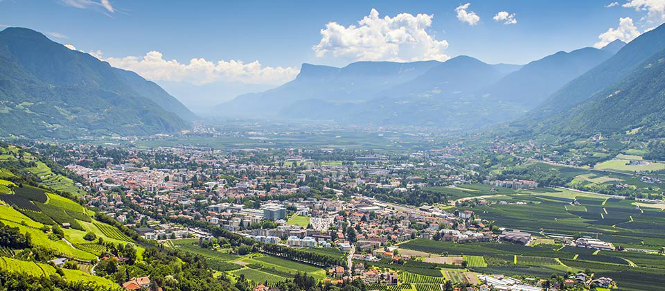 View from above of Merano and surroundings during summer